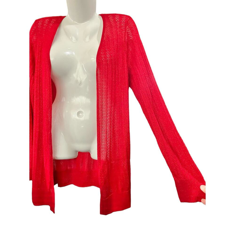 Chico's Women's Red Sparkly Open Front Lightweight Long Slv Cardigan SZ 2 US12/L - Picture 4 of 9